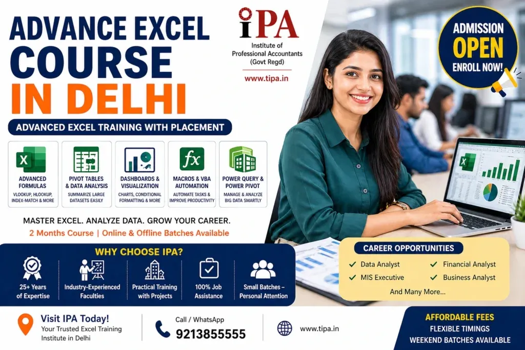 Advanced Excel Course in Delhi summary: syllabus, duration, batch timings and the roles it leads to